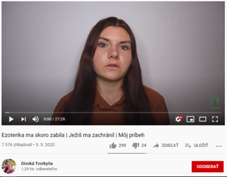 Obr. 4: Svedectvo Divokej Tvorkyne na YouTube kanáli