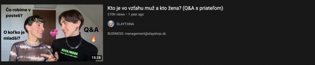 Obr. 4: Obľubený Q&A formát videí na YouTube. Zdroj:https://www.youtube.com/watch?v=mmnMEw5Pk5Y&ab_channel=SLAYTIIINA